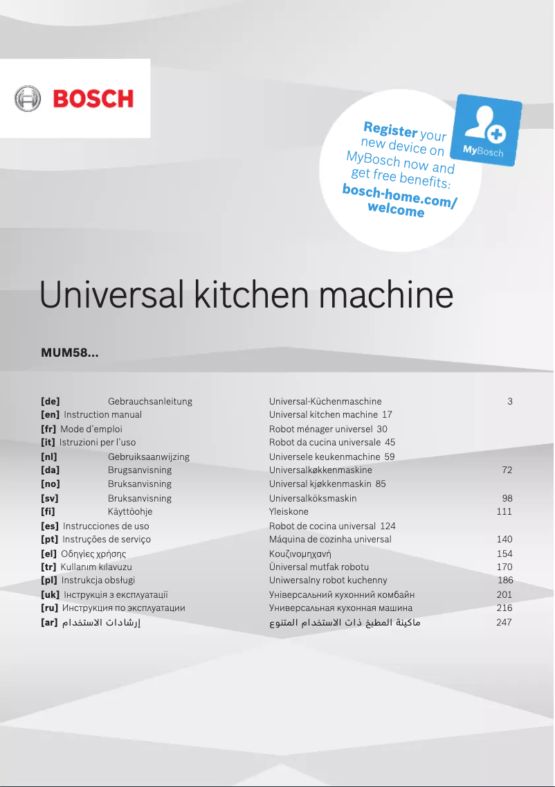 Page n°1 - Manuel utilisateur Bosch MUM58MG60