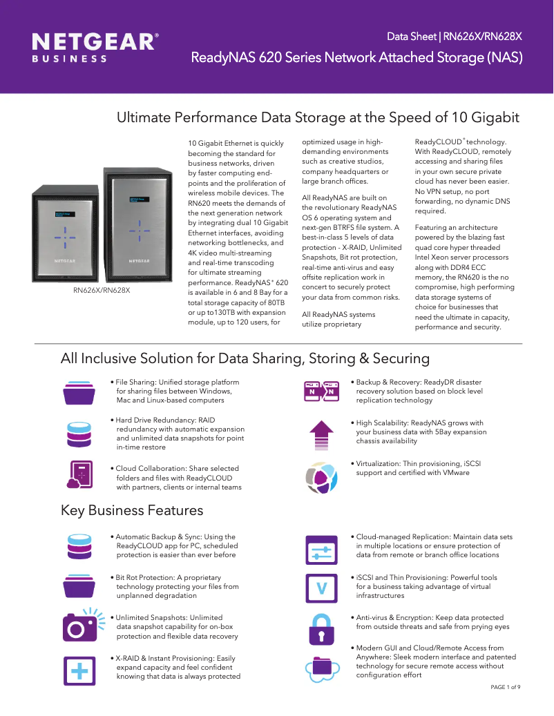 Page 1 de la notice Fiche technique Netgear ReadyNAS RN626X