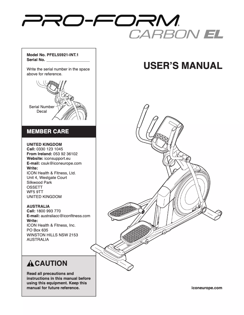 Page 1 de la notice Manuel utilisateur ProForm Carbon EL