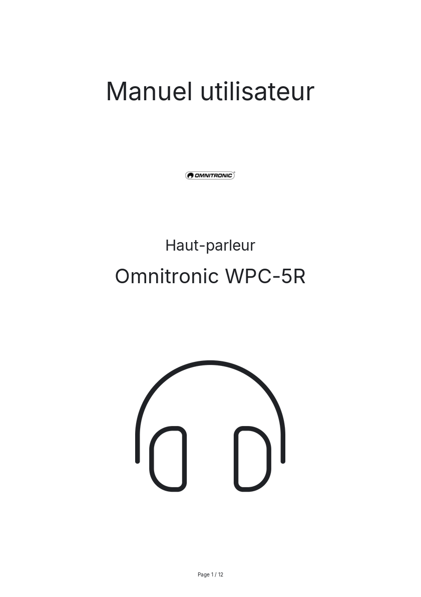 Page n°1 - Manuel utilisateur Omnitronic WPC-5R
