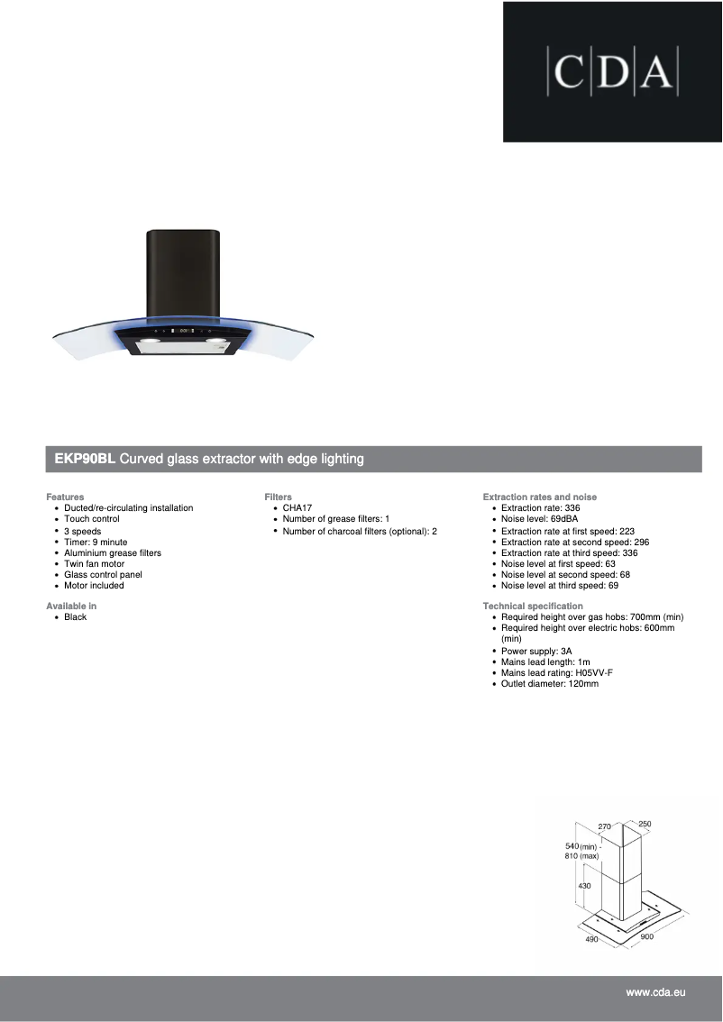 Page n°1 - Fiche technique CDA EKP90BL