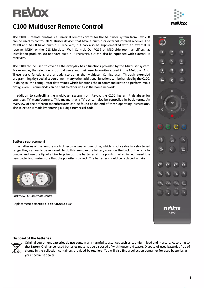 Página 1 del manual Manual de usuario Revox C100