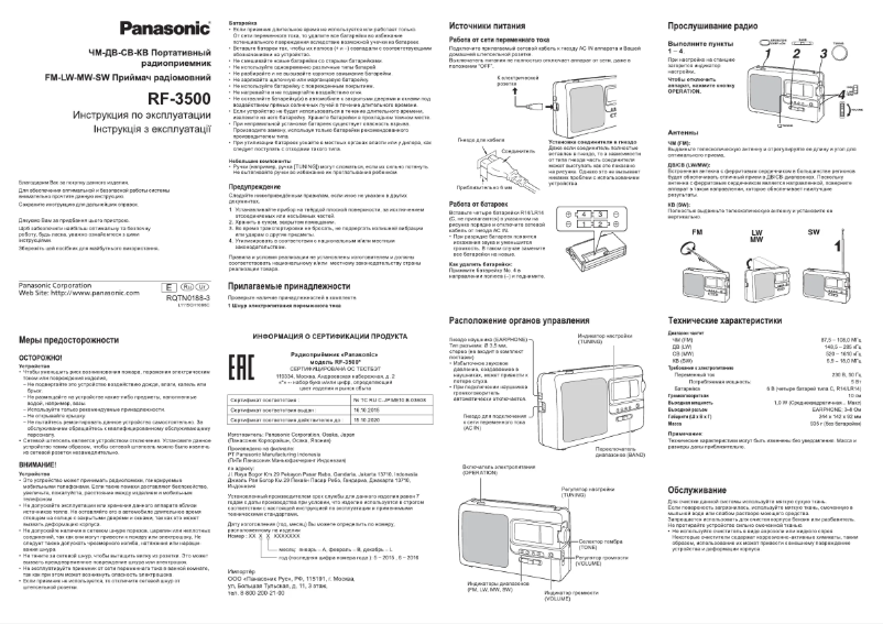 Page 1 de la notice Manuel utilisateur Panasonic RF-3500E