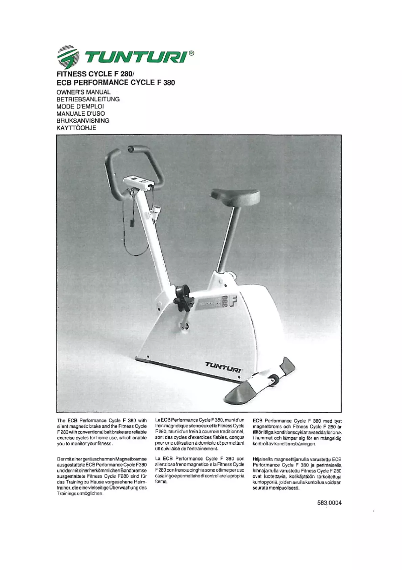 Page 1 de la notice Manuel utilisateur Tunturi F380