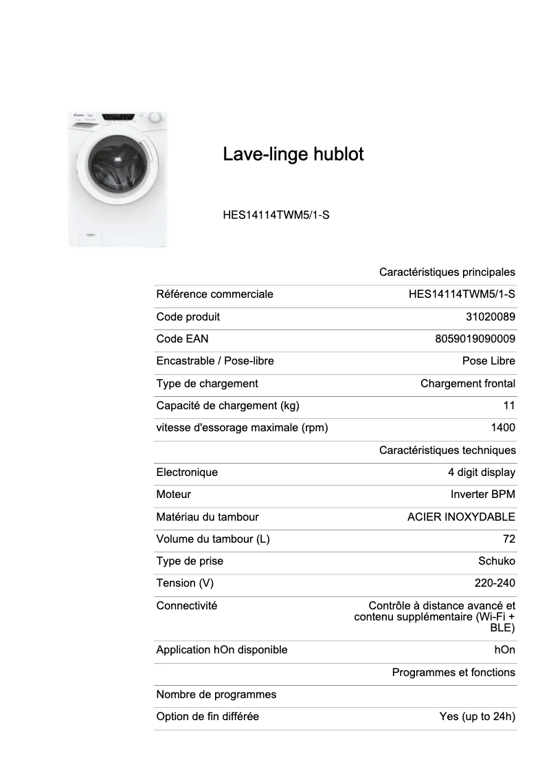 Image de la première page du manuel de l'appareil HES14114TWM5/1-S