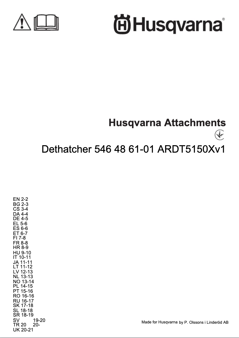 Page n°1 - Manuel utilisateur Husqvarna ARDT5150Xv1
