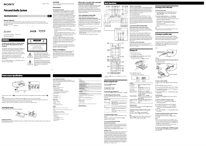 Page n°1 - Manuel utilisateur Sony ZS-SAT1