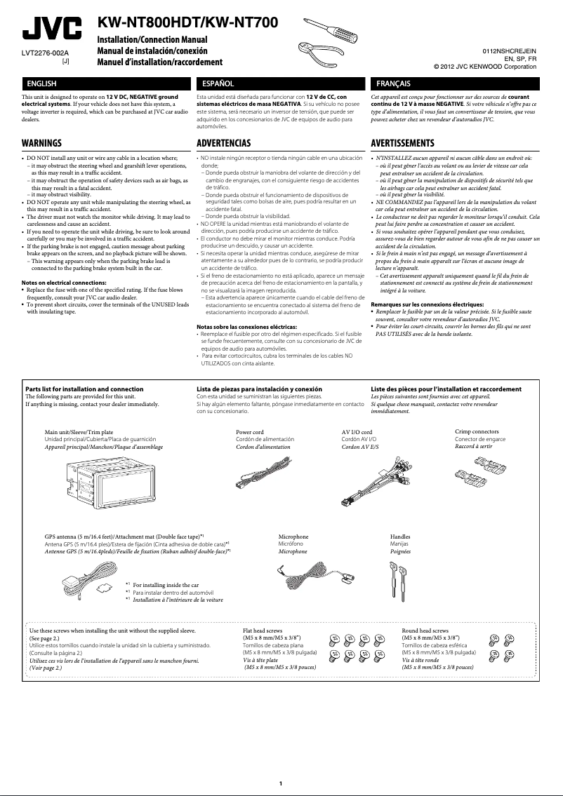 Page 1 de la notice Manuel utilisateur JVC KW-NT700