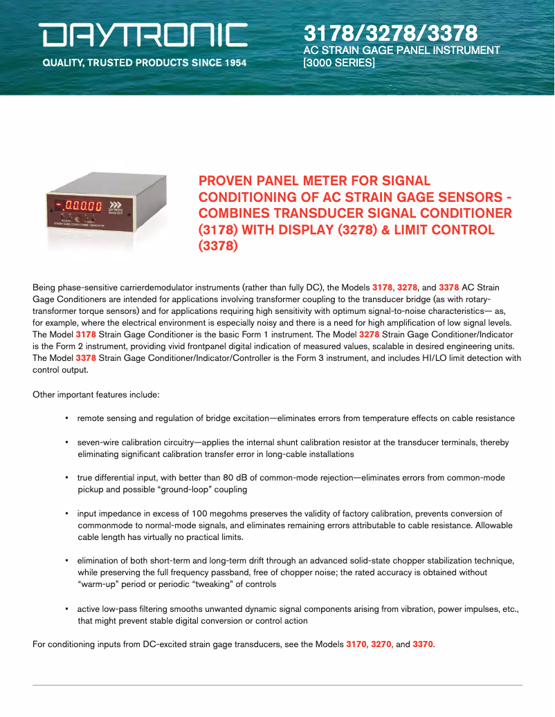 Page 1 de la notice Fiche technique Daytronic 3278G