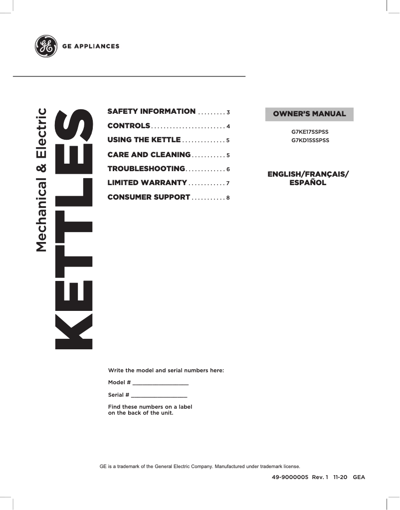Página 1 del manual Manual de usuario GE G7KE17SSPSS