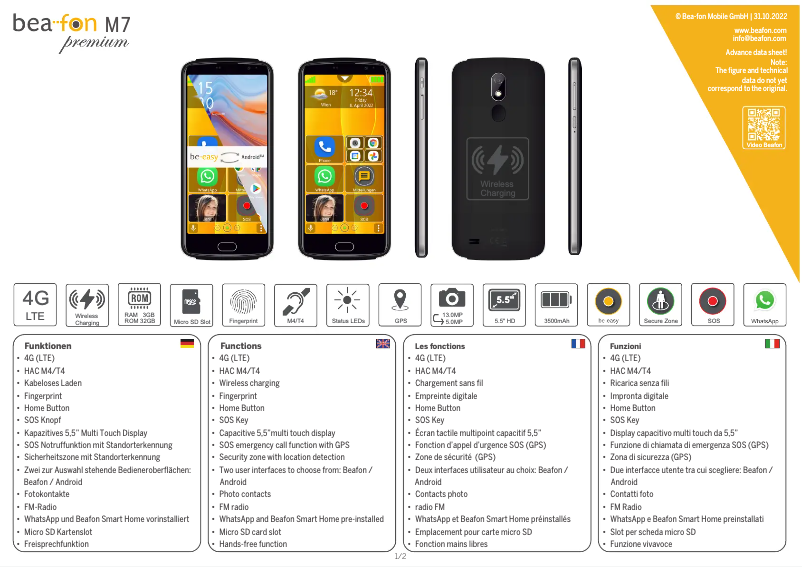 Page 1 de la notice Manuel utilisateur Bea-fon M7