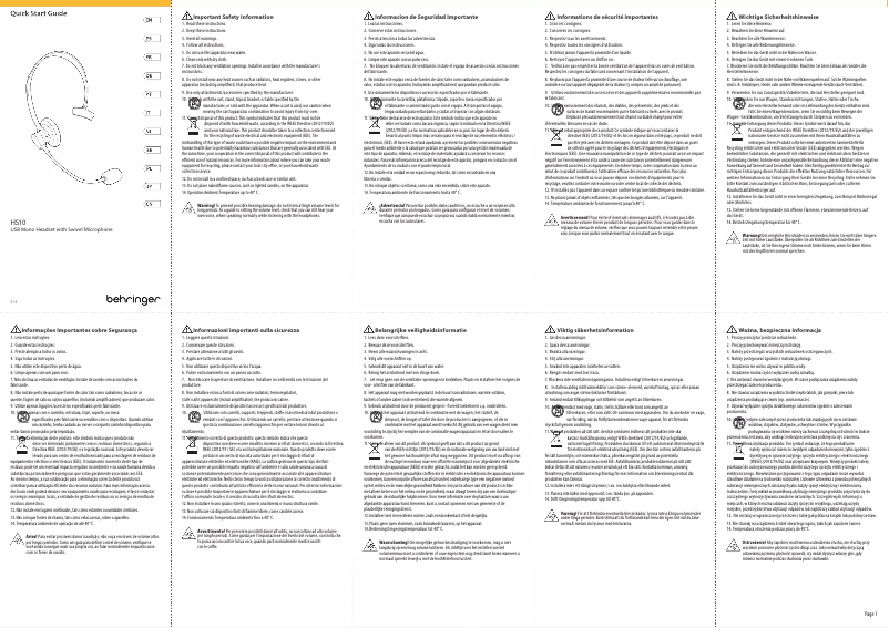 Page 1 de la notice Guide de démarrage rapide Behringer HS10