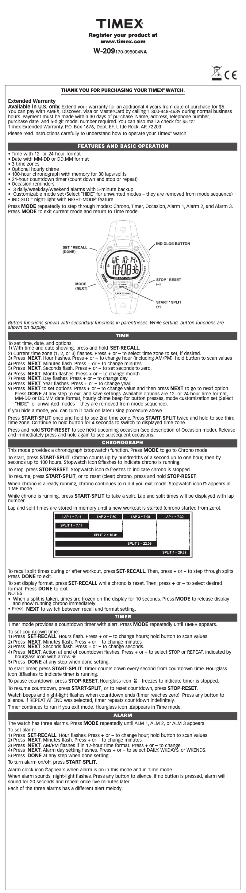 Page 1 de la notice Manuel utilisateur Timex T5K756