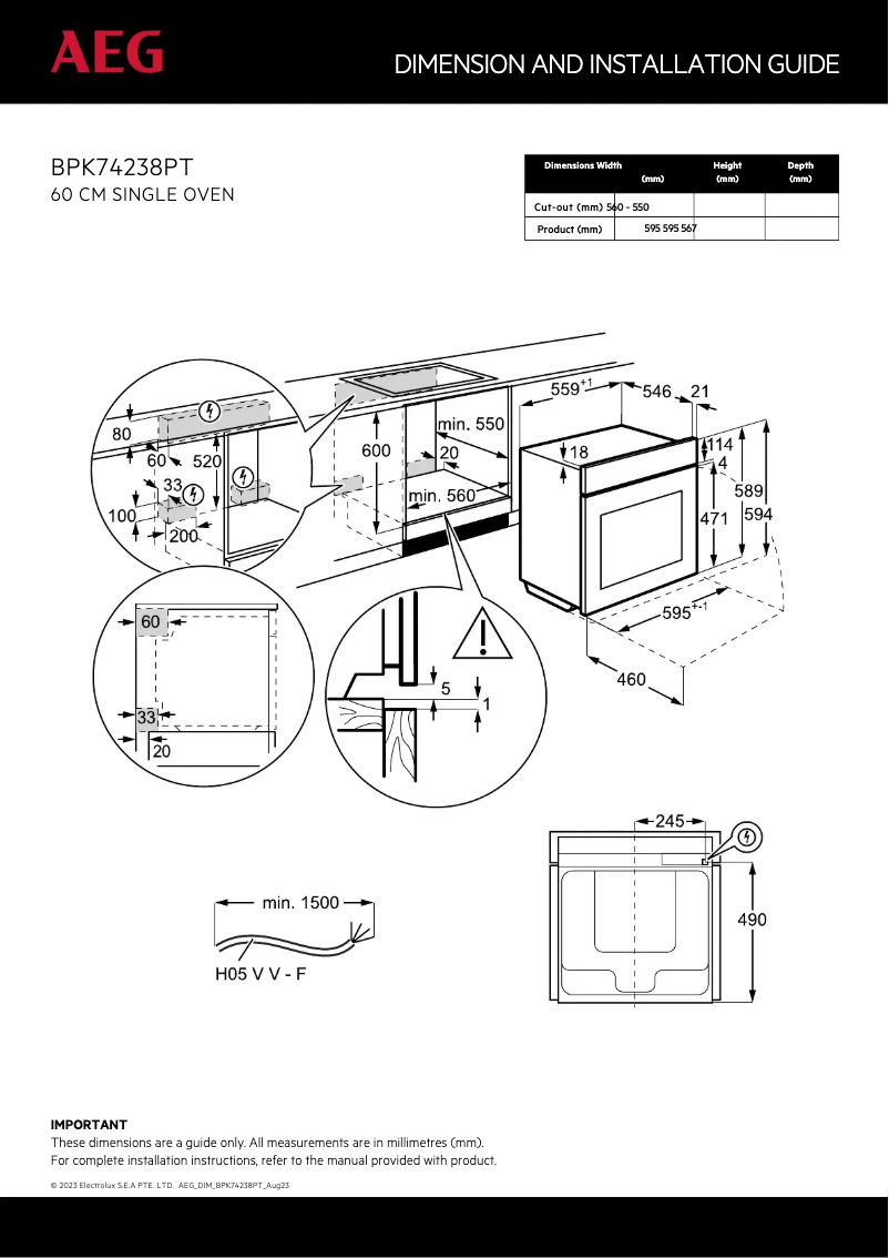Página 1 del manual Guía de instalación AEG BPK74238PT