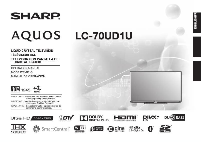 Image de la première page du manuel de l'appareil LC-70UD1U