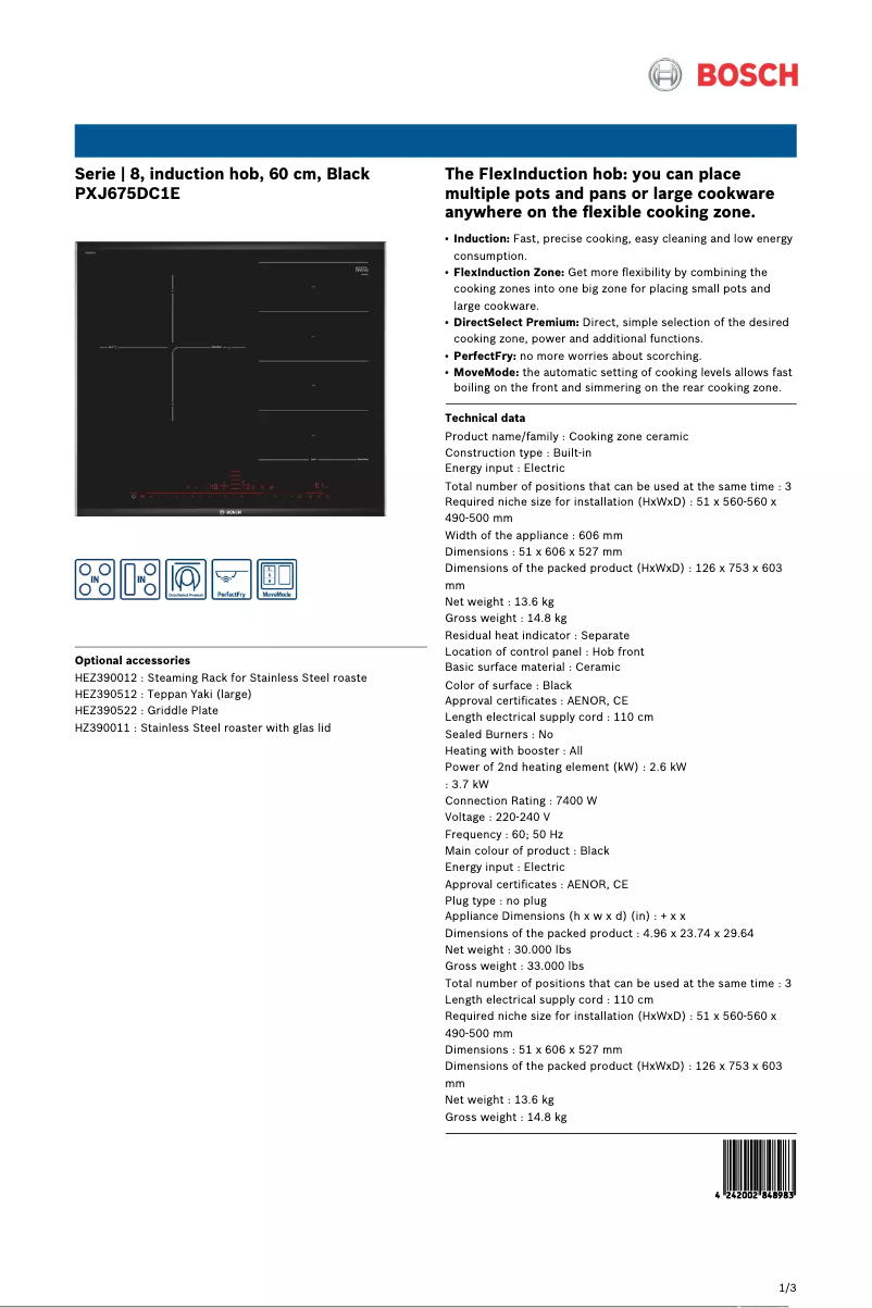 Página 1 del manual Ficha técnica Bosch PXJ675DC1E