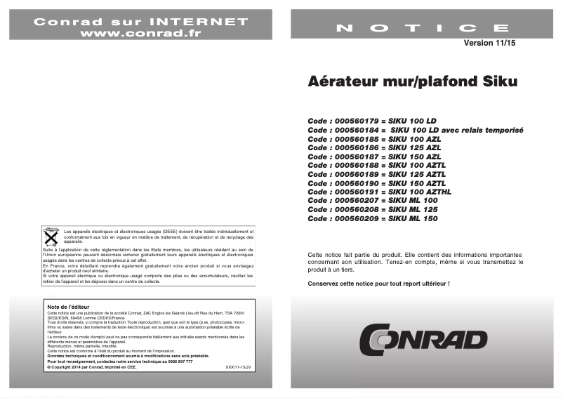 Page 1 de la notice Manuel utilisateur Siku 125 AZTL