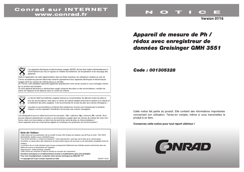 Page n°1 - Manuel utilisateur Greisinger GMH 3551