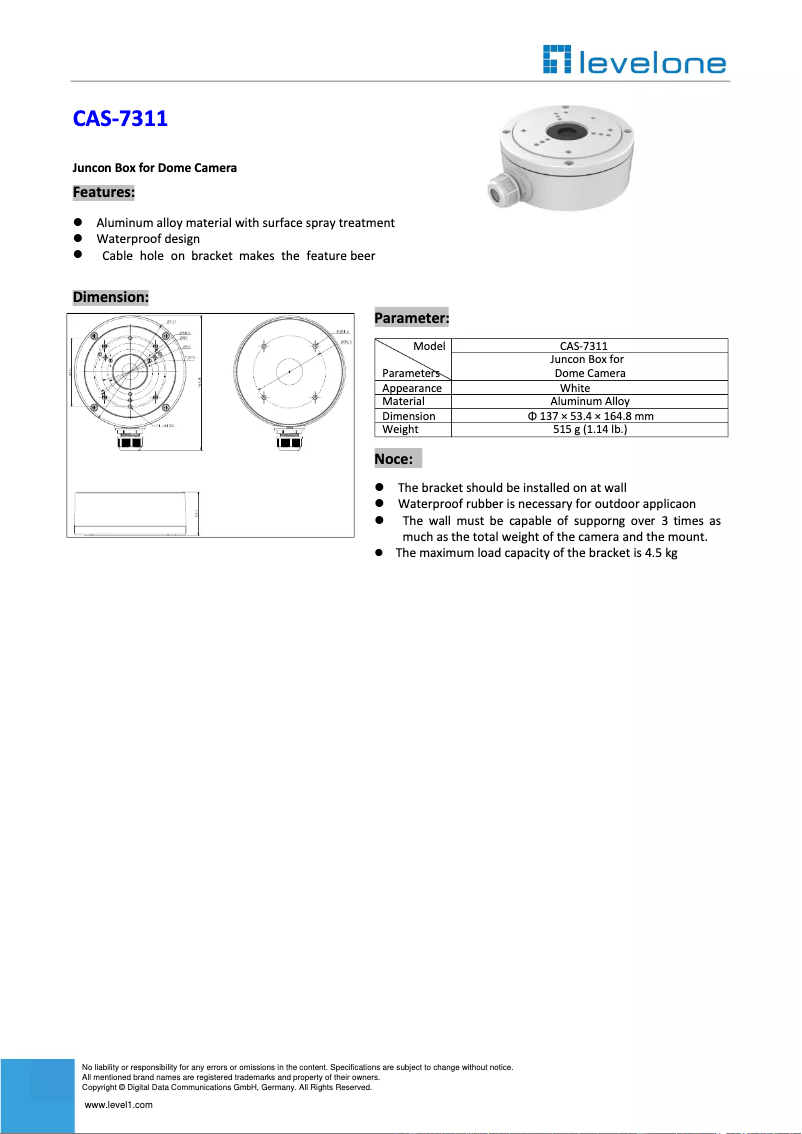Page 1 de la notice Manuel utilisateur LevelOne CAS-7311