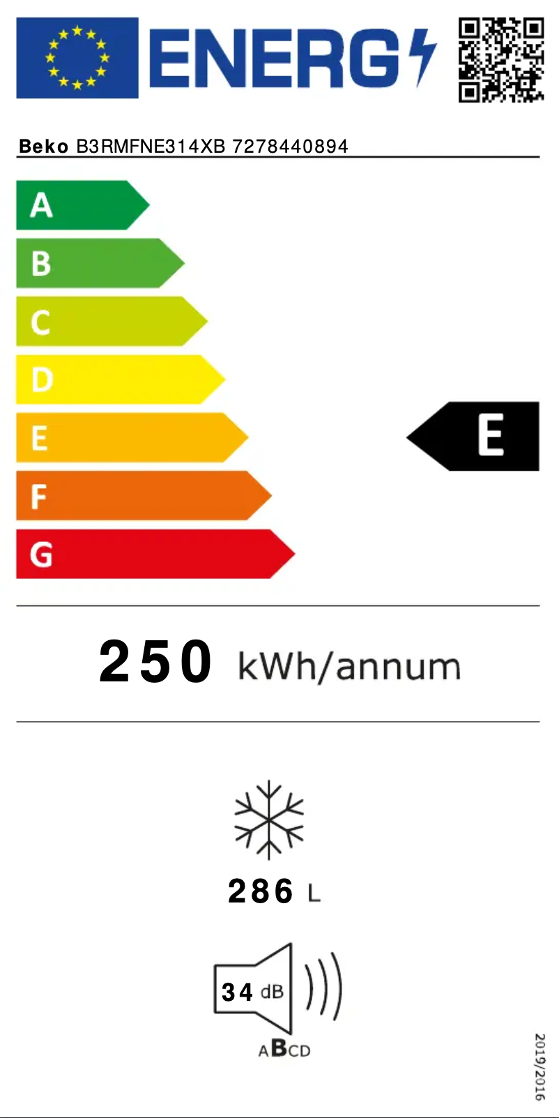 Page n°1 - Label énergétique Beko B3RMFNE314XB