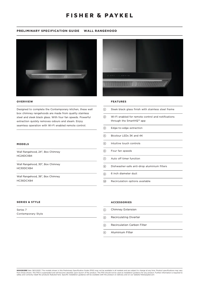 Page 1 de la notice Fiche technique Fisher & Paykel HC36DCXB4
