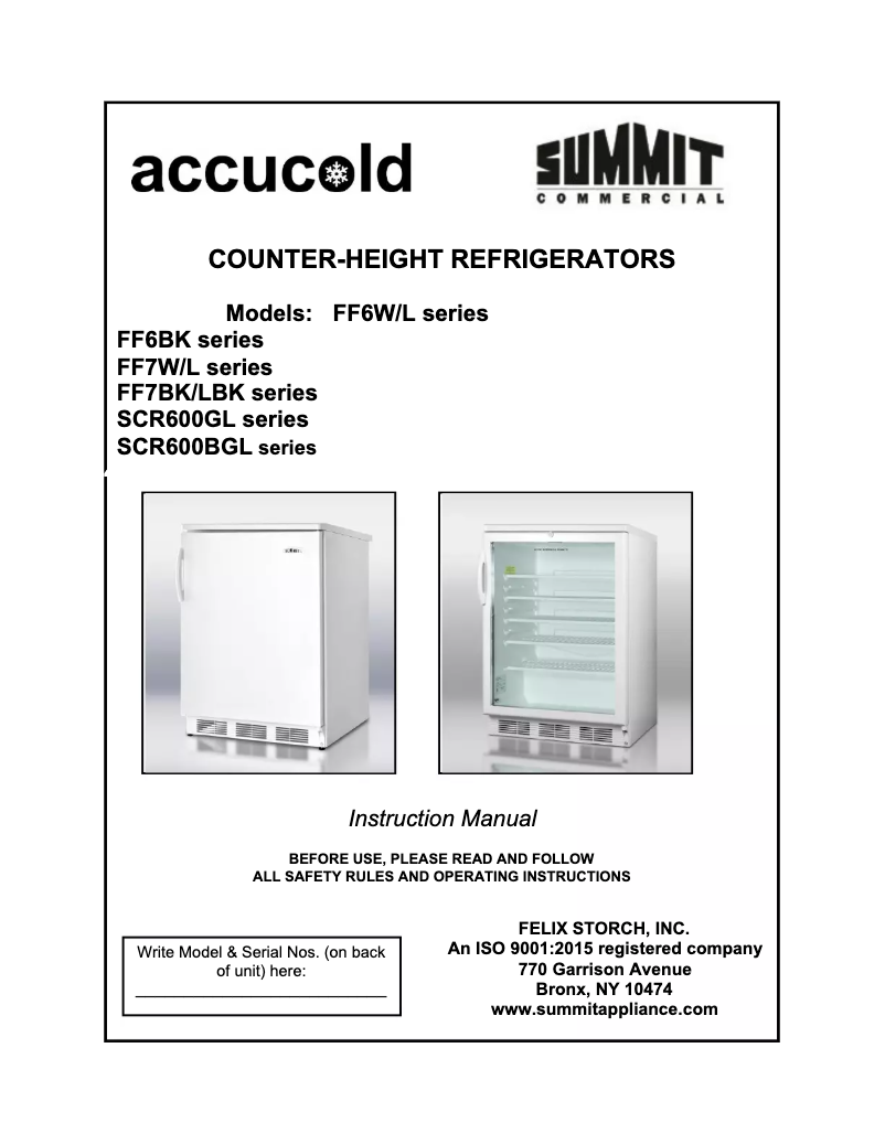 Page 1 de la notice Manuel utilisateur Accucold AL752BKSSHV