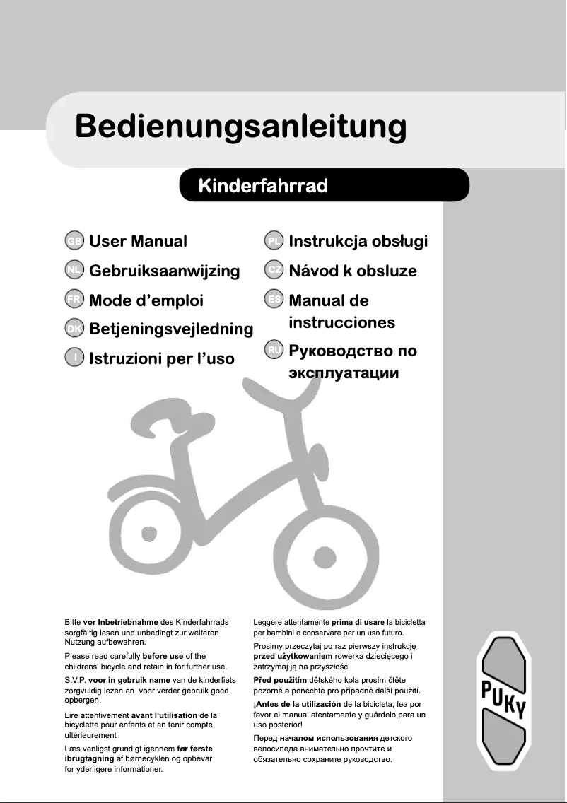 Page 1 de la notice Manuel utilisateur Puky ZL 16 Alu