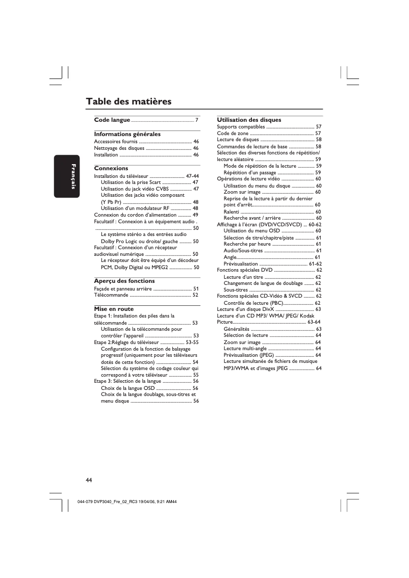 Image de la première page du manuel de l'appareil DVP3040K