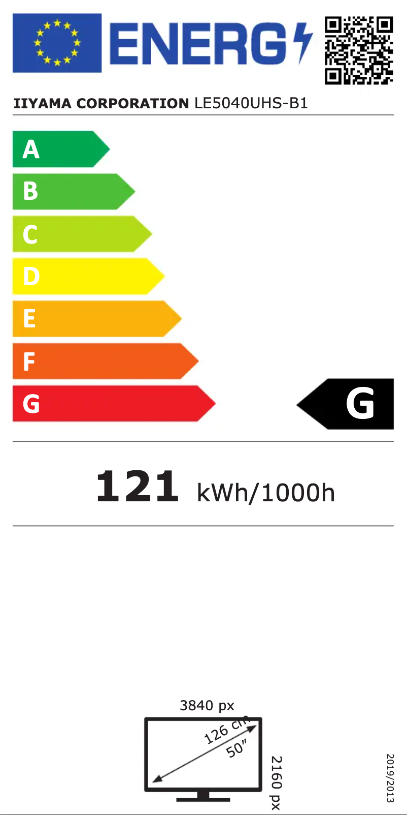 Page n°1 - Label énergétique Iiyama ProLite LE5040UHS-B1