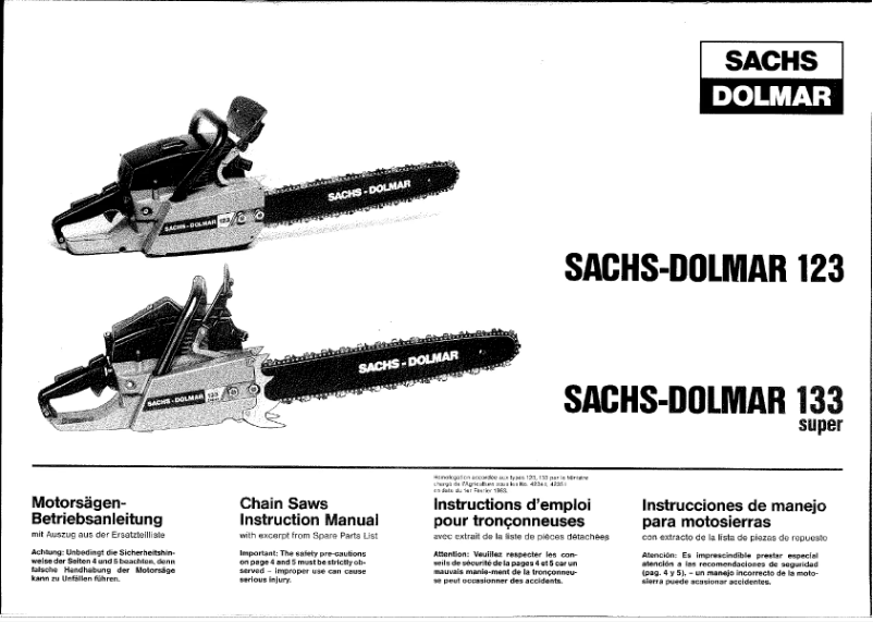 Page 1 de la notice Manuel utilisateur Dolmar 123