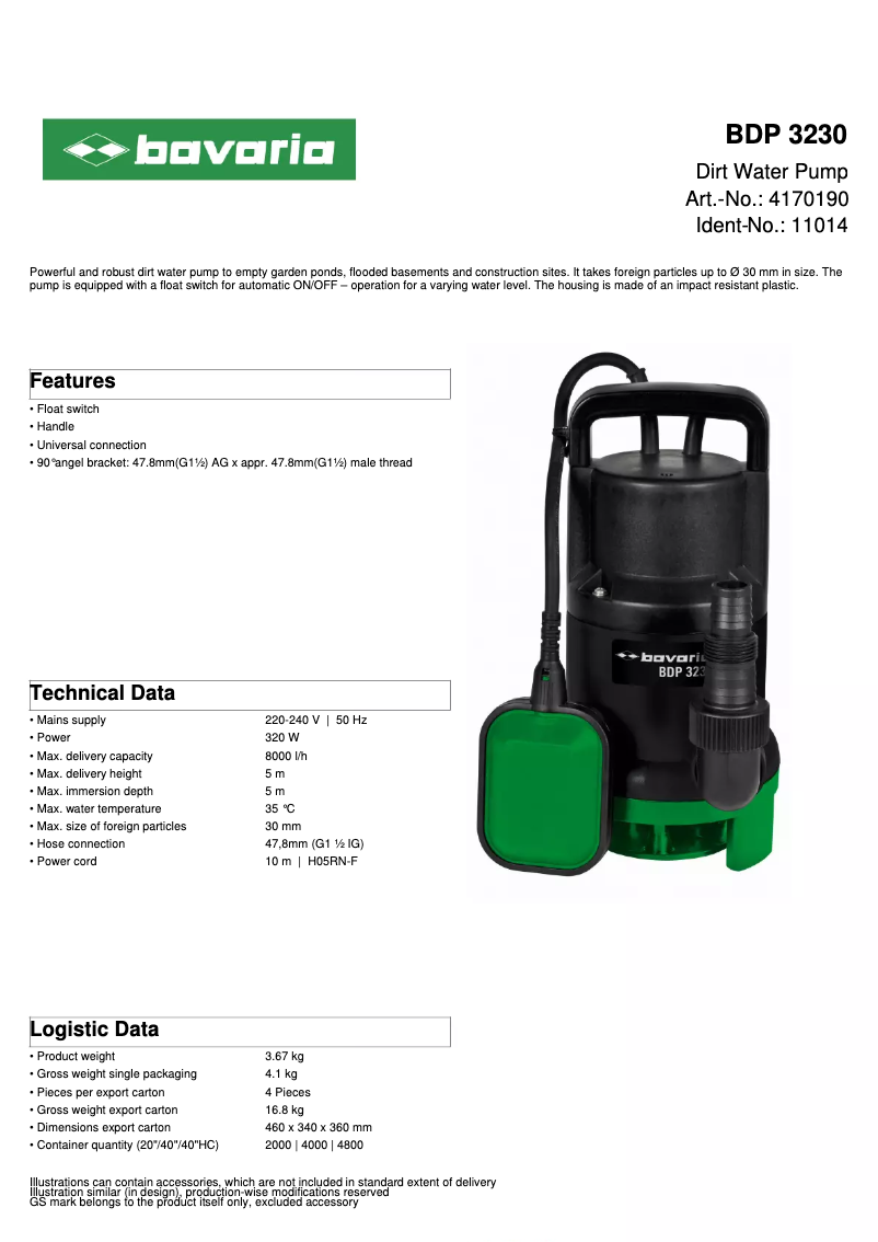 Página 1 del manual Ficha técnica Bavaria BDP 3230