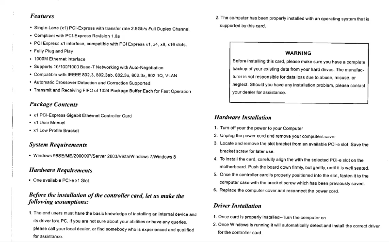 Page 1 de la notice Manuel utilisateur Syba SI-PEX24035