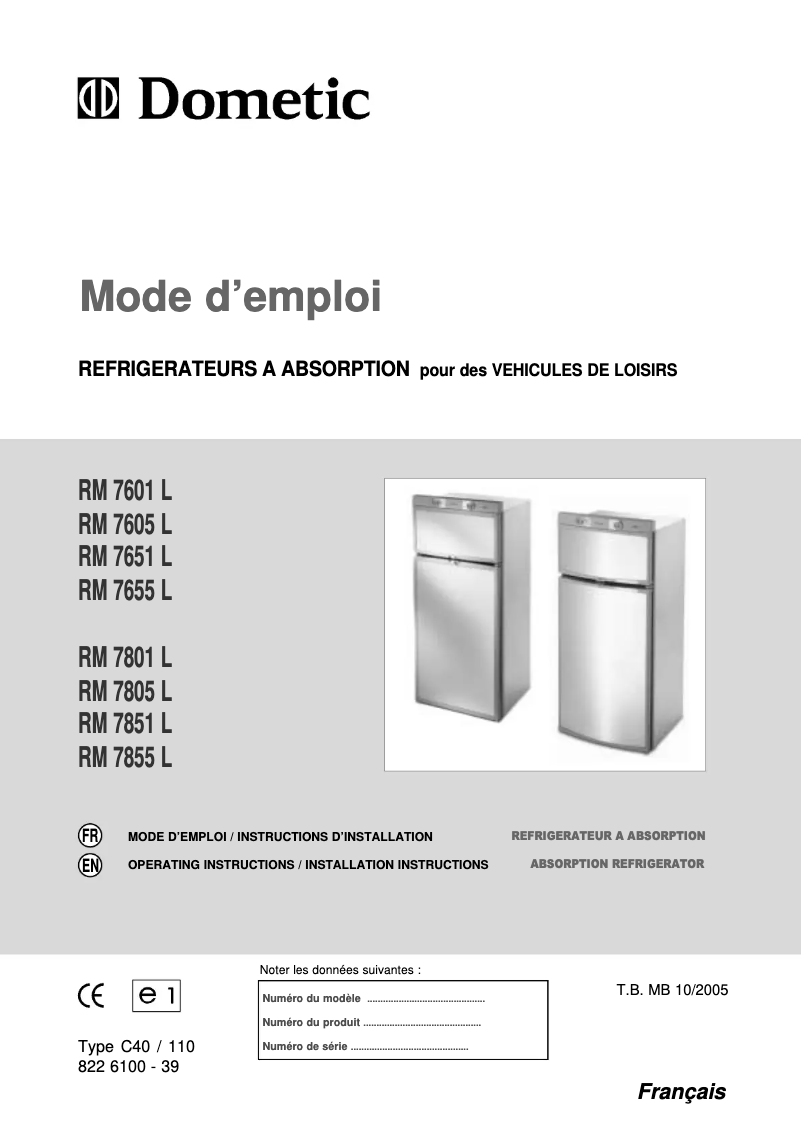 Página 1 del manual Manual de usuario Dometic RM 7655 L