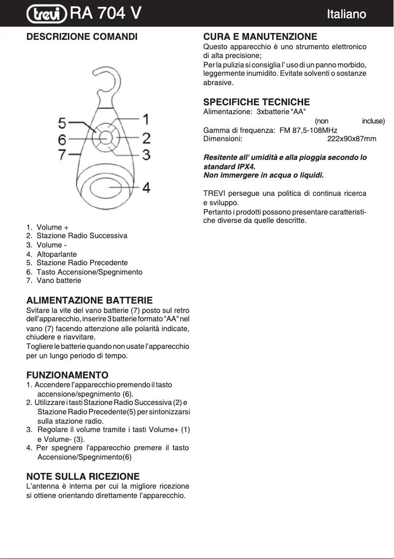 Page 1 de la notice Manuel utilisateur Trevi RA 704 V