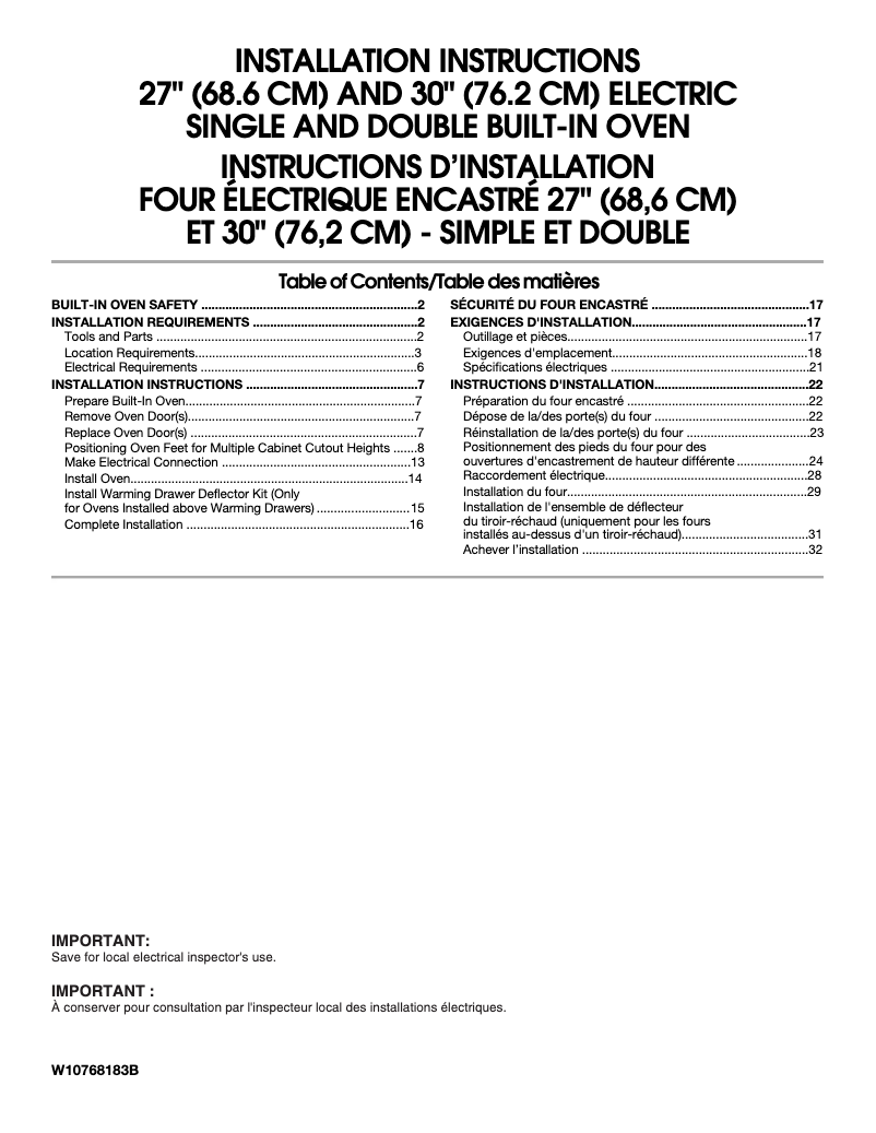 Page 1 de la notice Guide d'installation JennAir JJW2827DS