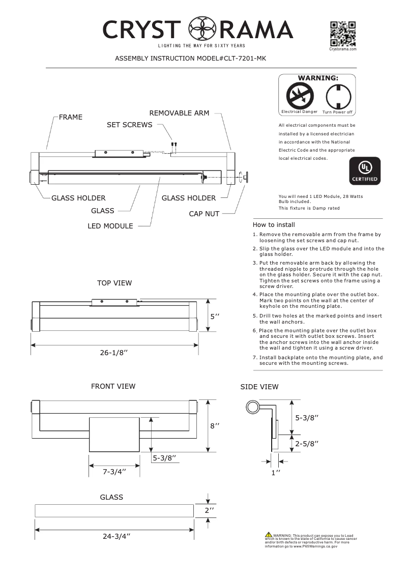 Page 1 de la notice Manuel utilisateur Crystorama Clinton CLT-7201-MK
