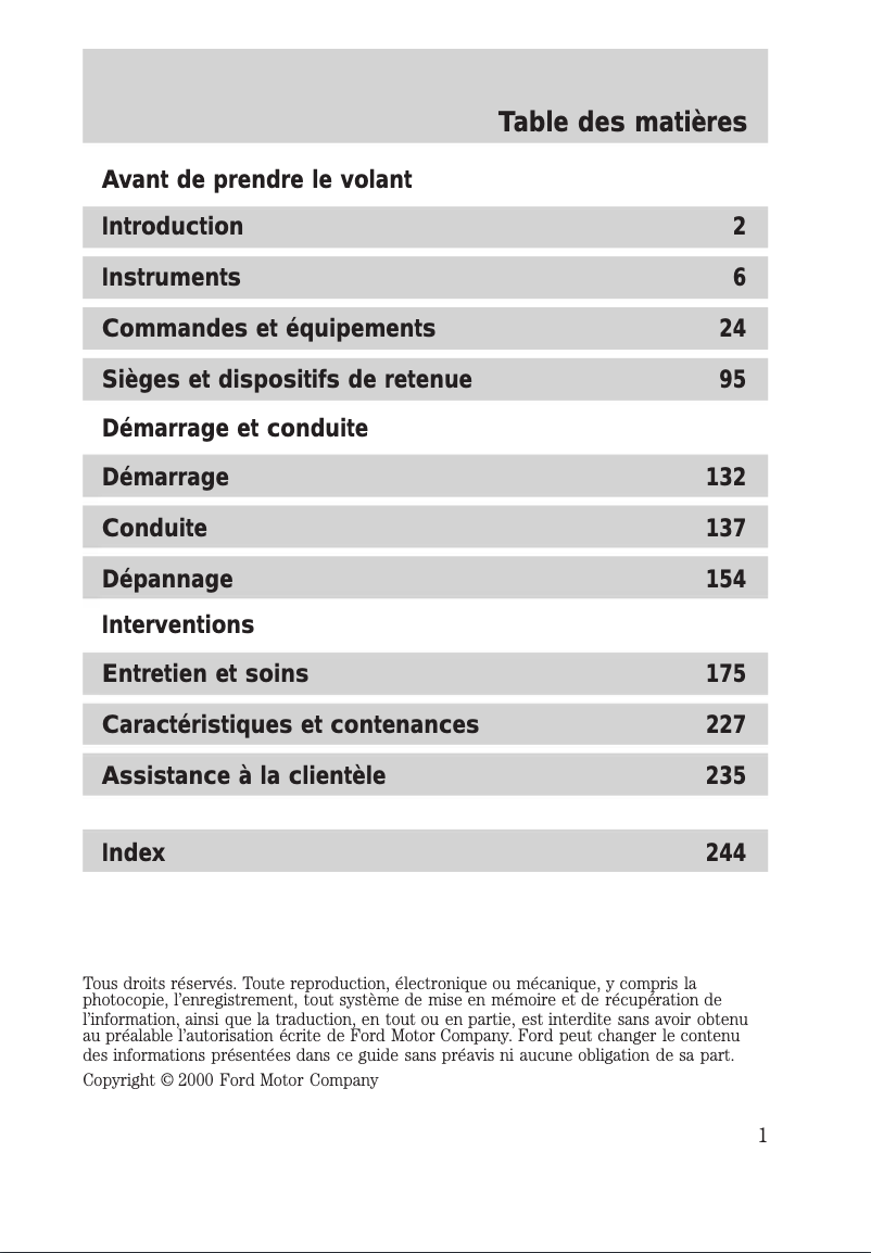 Image de la première page du manuel de l'appareil Town Car (2001)