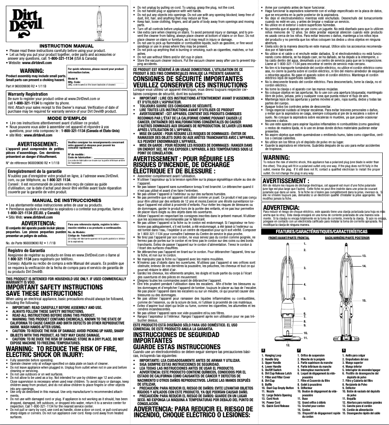 Page n°1 - Manuel utilisateur Dirt Devil Power Air