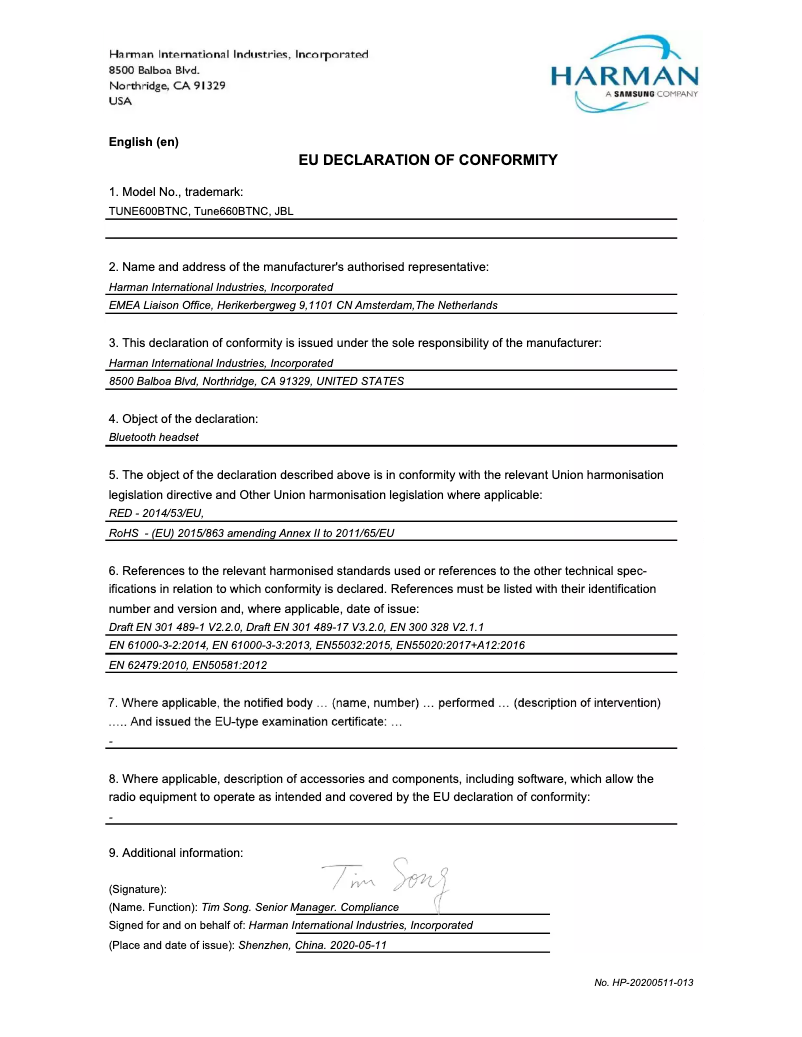 Page n°1 - Mode d'emploi JBL TUNE 660BTNC
