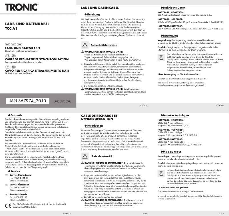 Page 1 de la notice Manuel utilisateur Tronic TCC A1