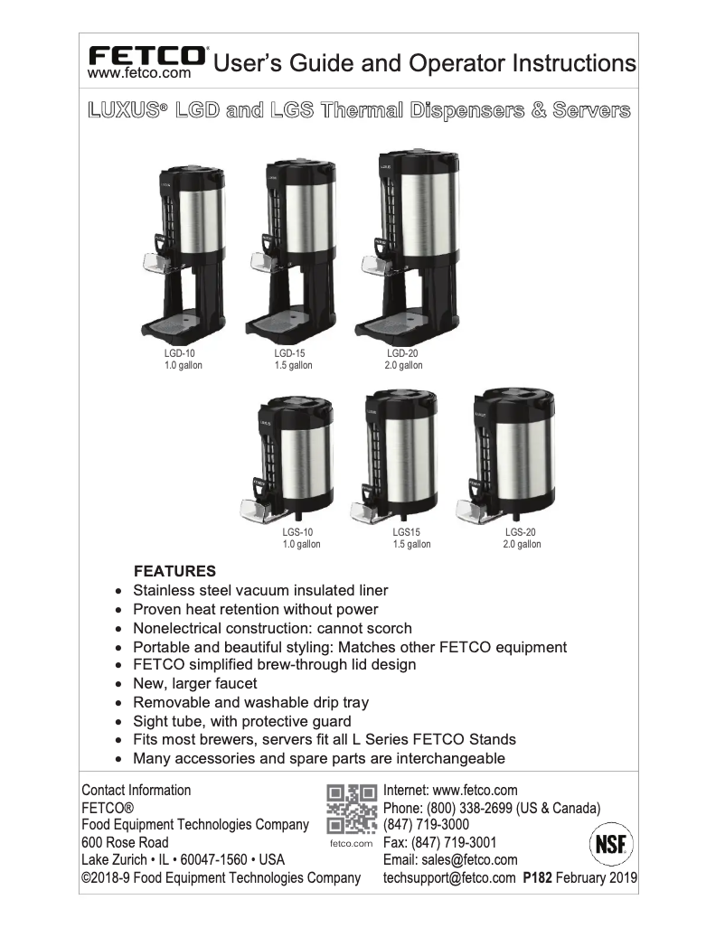 Page 1 de la notice Manuel utilisateur Fetco Luxus LGD-10