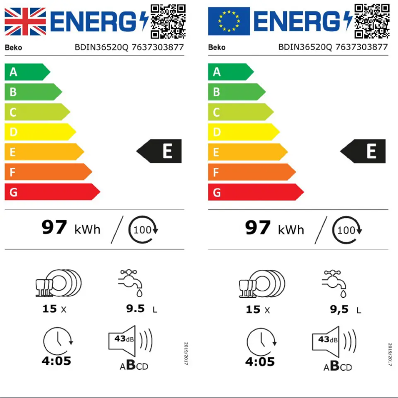 Page n°1 - Label énergétique Beko BDIN36520Q