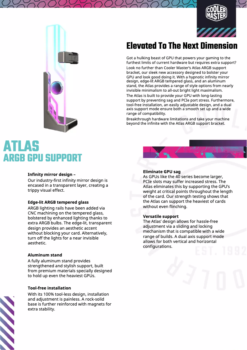 Page 1 de la notice Fiche technique Cooler Master Atlas ARGB GPU Support
