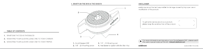 Page n°1 - Manuel utilisateur Edelkrone QuickRelease ONE