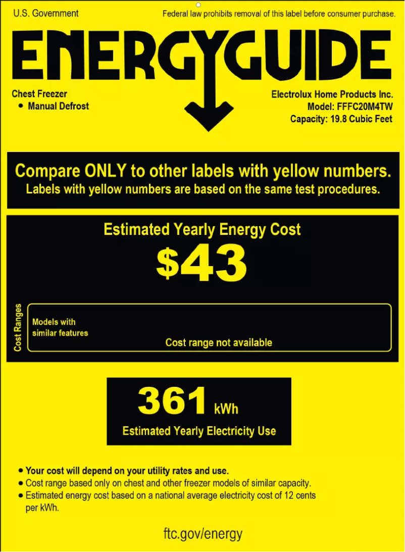Page n°1 - Label énergétique Frigidaire FFFC20M4TW