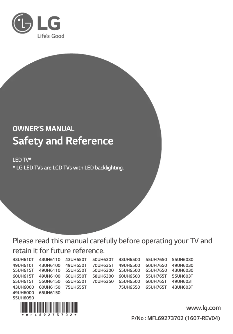 Page 1 de la notice Manuel utilisateur LG 49UH603T