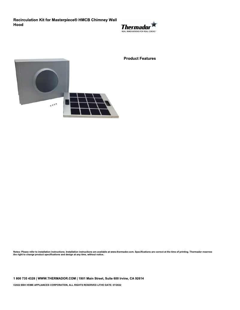 Page 1 de la notice Fiche technique Thermador RECHMCB