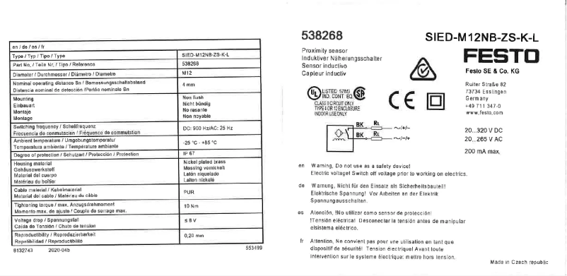 Page 1 de la notice Manuel utilisateur Festo SIED-M12NB-ZS-K-L