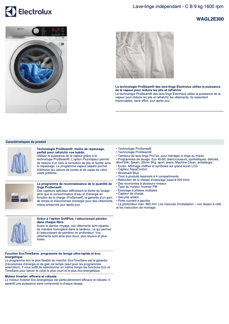 Page n°1 - Fiche technique Electrolux WAGL2E300