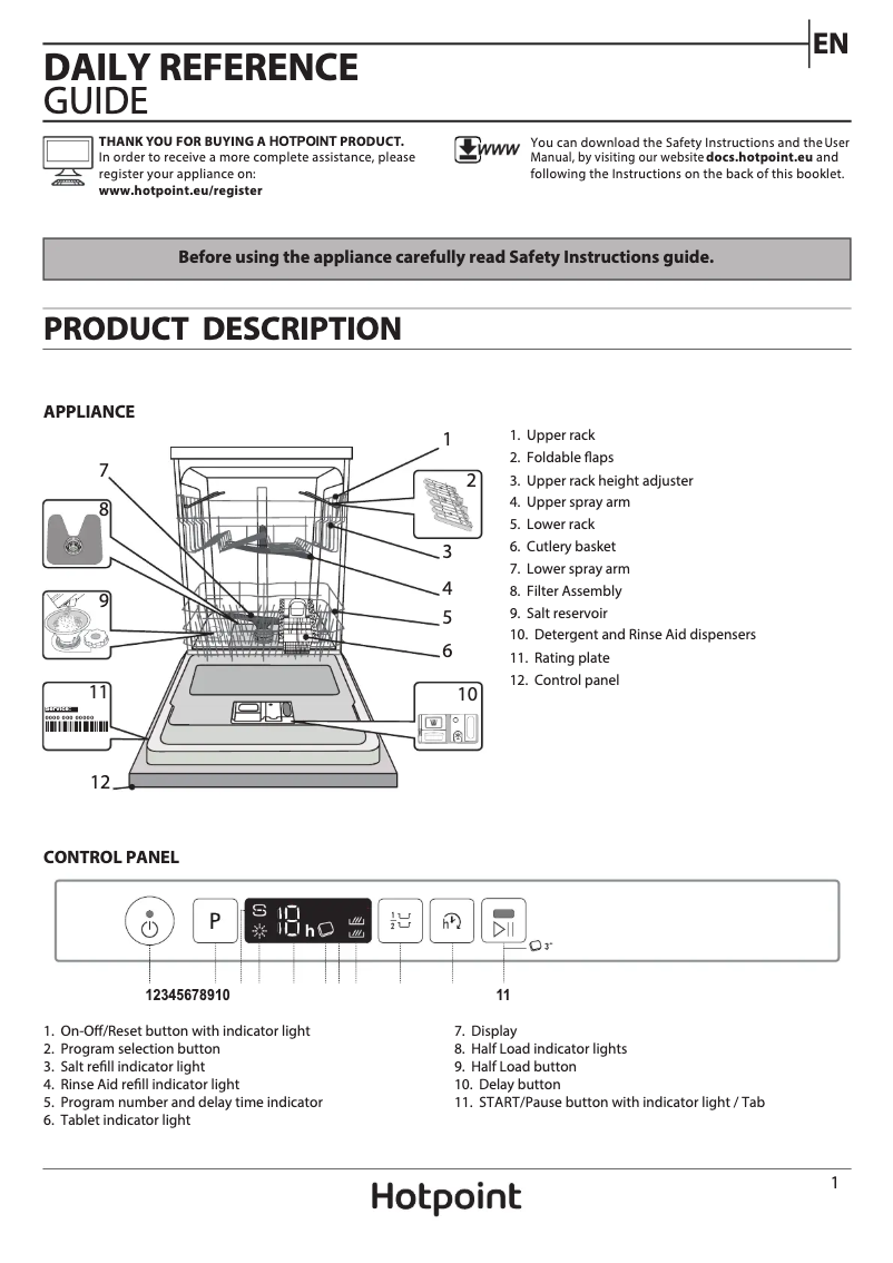 Page 1 de la notice Mode d'emploi Hotpoint HIC 3B19 C UK